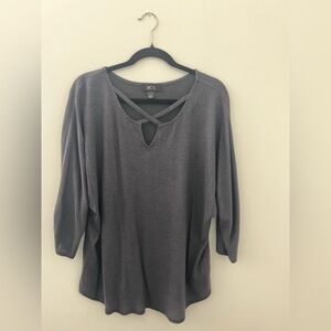 BCX Charcoal Sweater with a Criss-Cross V-neck Design